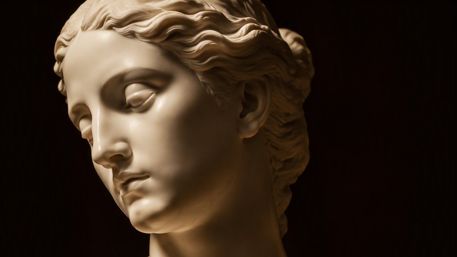 Classical plaster study of a woman's face, lit to reveal its topography